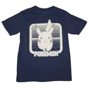 Pokemon Pikachu Boys Shirt Size XL 14/16 Navy Blue Vaporwave Retro Graphic Tee